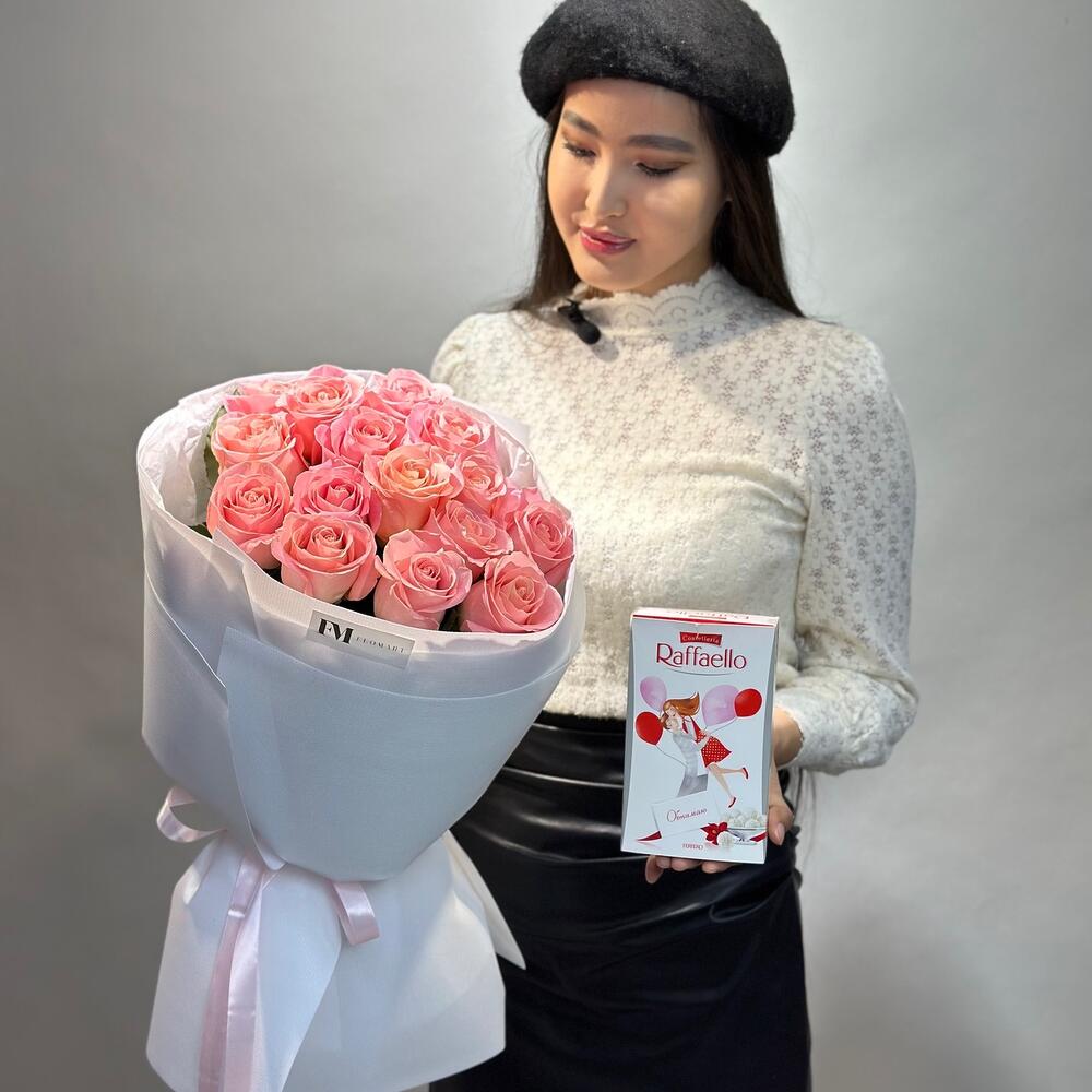 Комбо 15 роз + Raffaello